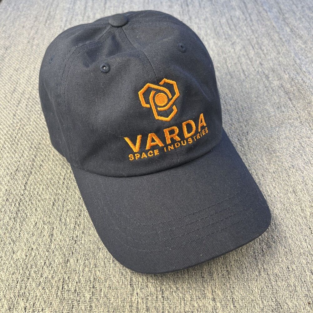 Varda Space Industries Dad Cap Hat Navy Blue Orange Embroidered Yupoong Tech